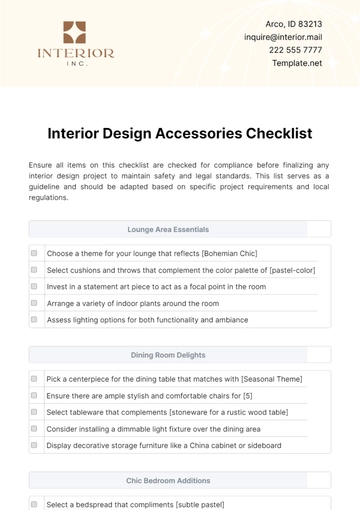 Free Interior Design Accessories Checklist Template to Edit Online