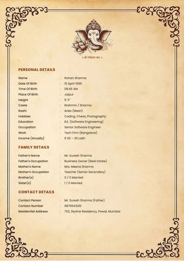 Free Boy Wedding Biodata Template to Edit Online