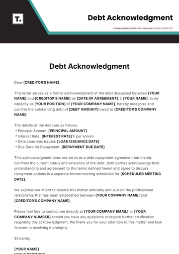 Free Debt Acknowledgment Template to Edit Online