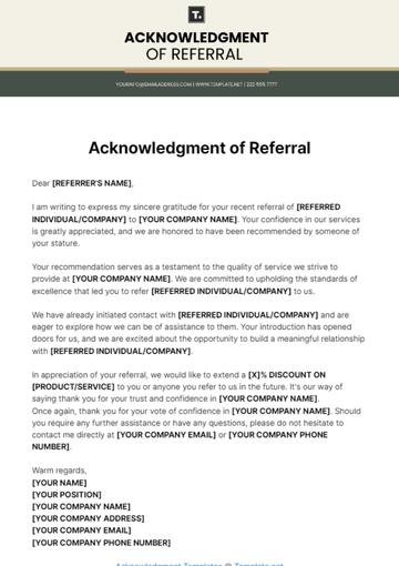 Free Acknowledgment Of Referral Template to Edit Online