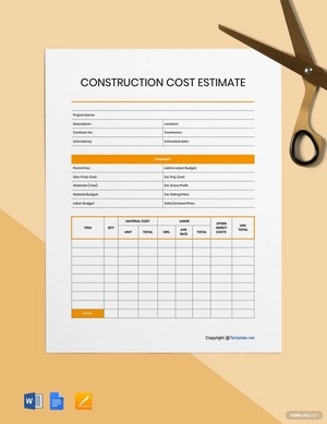 Blank Construction Cost Estimate Template