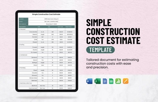 Simple Construction Cost Estimate Template