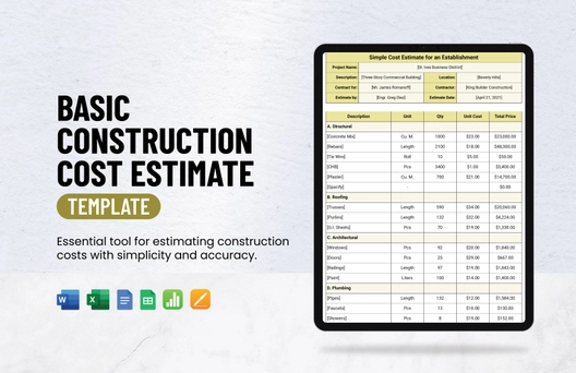 Basic Construction Cost Estimate Template