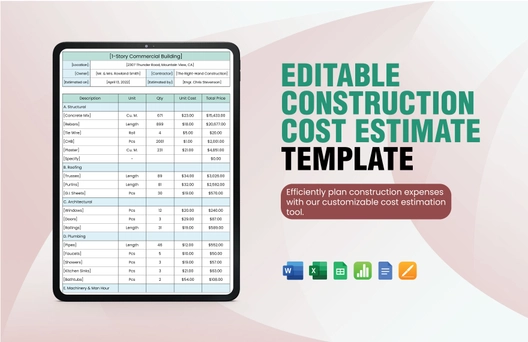Editable Construction Cost Estimate Template Editable Construction Cost Estimate Template