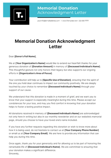 Free Memorial Donation Acknowledgment Template to Edit Online