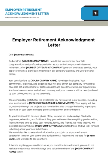 Free Employer Retirement Acknowledgment Letter Template to Edit Online