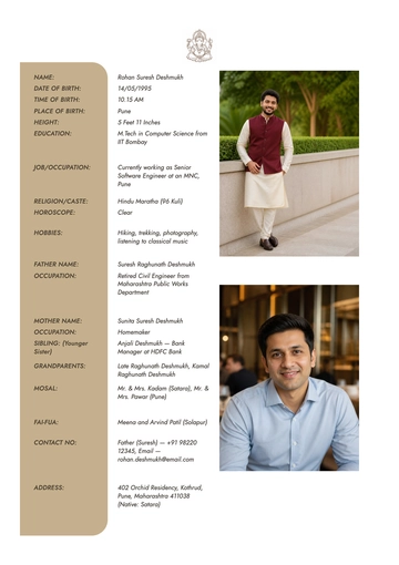 Free Men Wedding Biodata Template to Edit Online