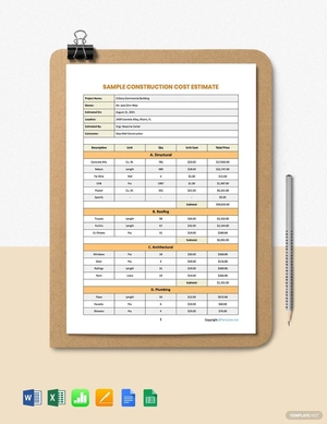 Sample Construction Cost Estimate Template