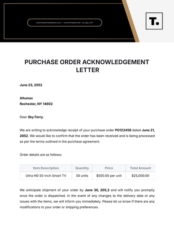 Free Purchase Order Acknowledgement Letter to Edit Online