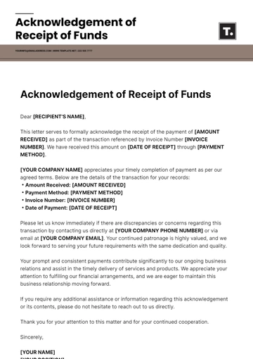 Free Acknowledgment Of Receipt Of Funds Template to Edit Online