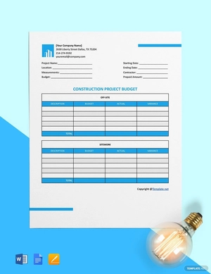 Blank Construction Project Budget Template