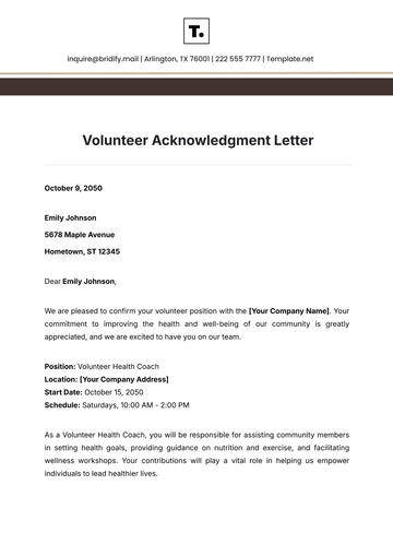 Free Volunteer Acknowledgment Letter Template to Edit Online