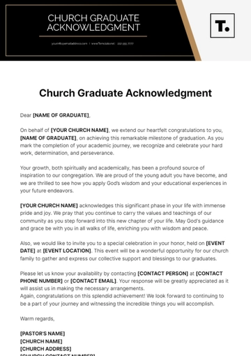 Free Church Graduate Acknowledgment Template to Edit Online