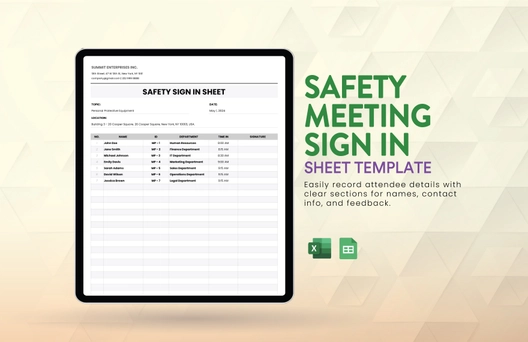 Safety Meeting Sign in Sheet Template
