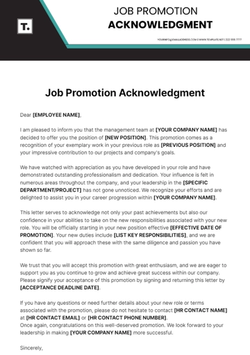 Free Job Promotion Acknowledgment Template to Edit Online