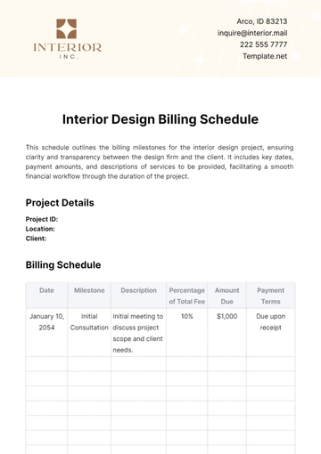 Free Interior Design Billing Schedule Template to Edit Online