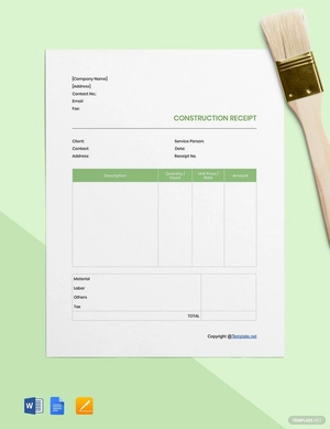 Blank Construction Receipt Template