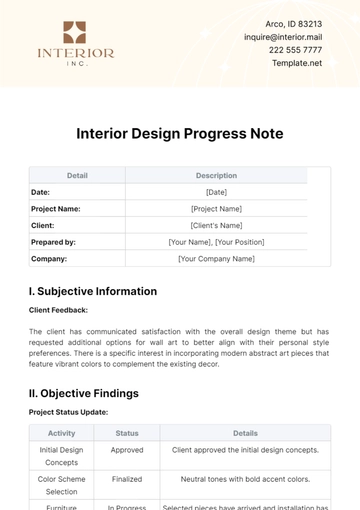 Free Interior Design Progress Note Template to Edit Online