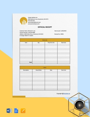 Printable Construction Receipt Template