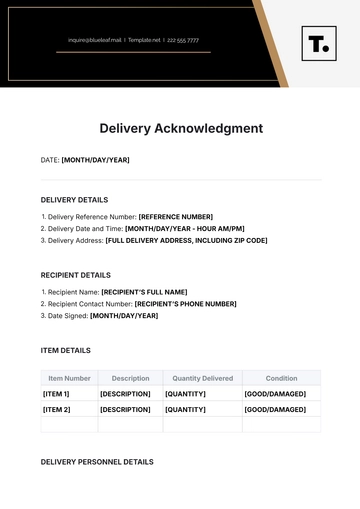 Free Delivery Acknowledgment Outline Template to Edit Online