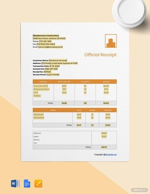 Basic Construction Receipt Template
