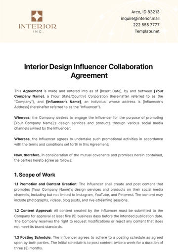 Free Interior Design Influencer Collaboration Agreement Template to Edit Online
