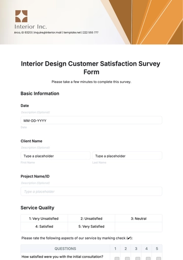Free Interior Design Customer Satisfaction Survey Template to Edit Online