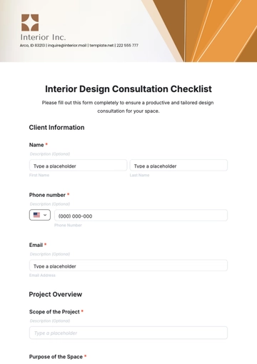 Free Interior Design Consultation Checklist Template to Edit Online