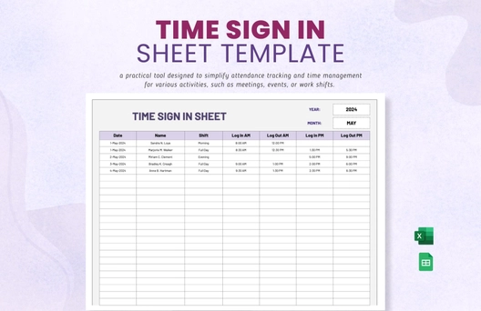 Time Sign in Sheet Template
