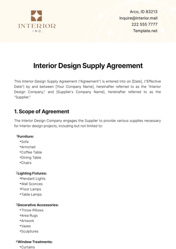 Free Interior Design Supply Agreement Template to Edit Online