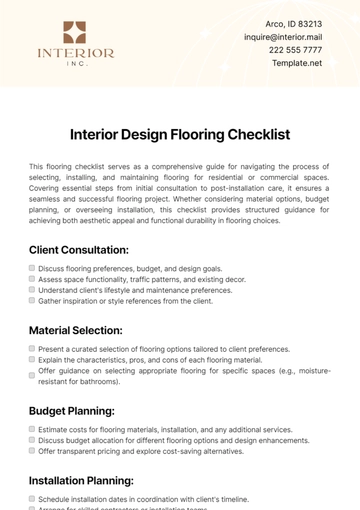 Free Interior Design Flooring Checklist Template to Edit Online