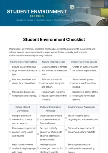 Free Student Environment Checklist Template to Edit Online