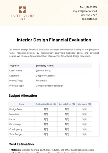 Free Interior Design Financial Evaluation Template to Edit Online