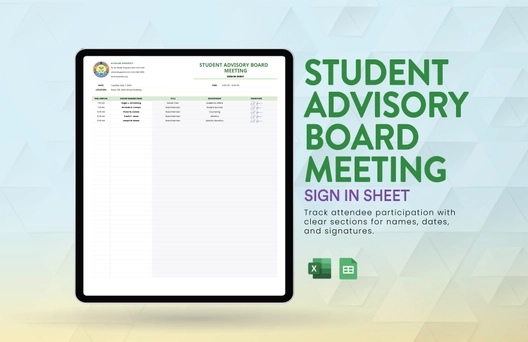 Student Advisory Board Meeting Sign in Sheet Template