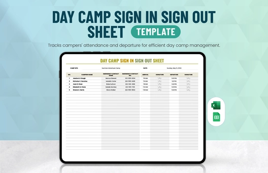 Day Camp Sign in Sign Out Sheet Template