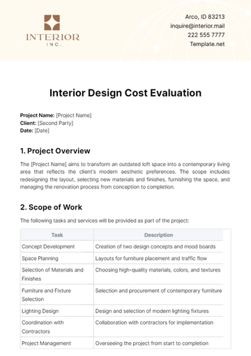 Free Interior Design Cost Evaluation Template to Edit Online
