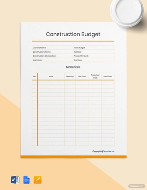 Blank Construction Budget Template