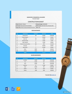 Printable Construction Budget Template