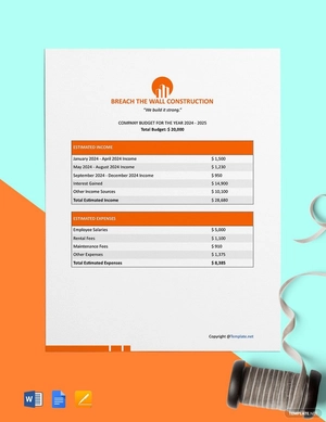 Simple Construction Budget Template