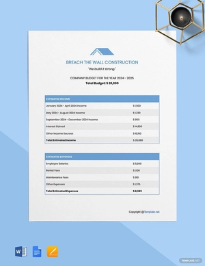 Sample Construction Budget Format Template