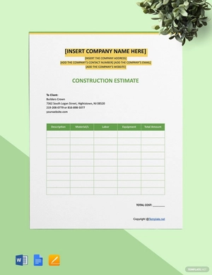 Editable Construction Estimate Template