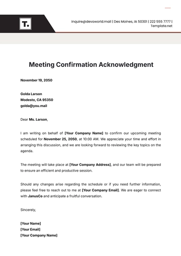 Free Meeting Confirmation Acknowledgment Template to Edit Online