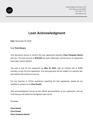 Free Loan Acknowledgment Template to Edit Online