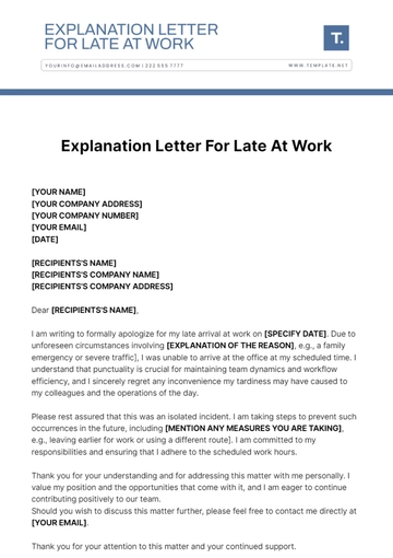 Free Explanation Letter For Late At Work Template to Edit Online