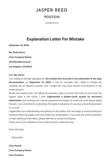 Free Explanation Letter For Mistake Template to Edit Online