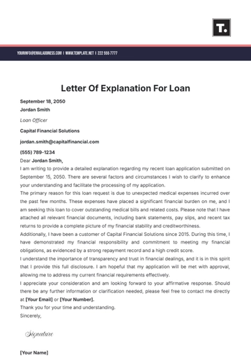 Free Letter Of Explanation For Loan Template to Edit Online