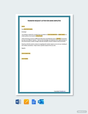 Transfer Request Letter for Bank Employee