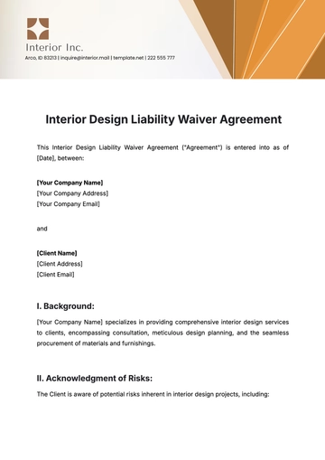Free Interior Design Liability Waiver Agreement Template to Edit Online