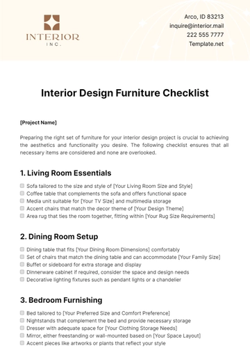 Free Interior Design Furniture Checklist Template to Edit Online