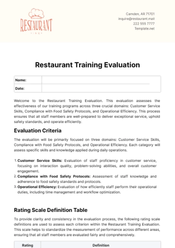 Free Restaurant Training Evaluation Template to Edit Online